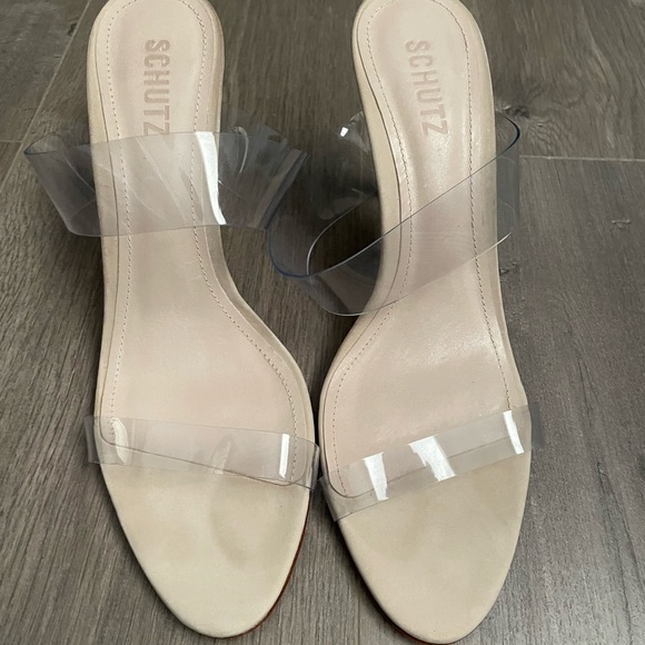 Shultz Arielle Heel Sandal Nude Vinyl Clear Straps SZ 11 - Picture 3 of 6